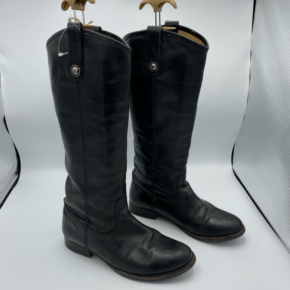 Frye Melissa button womens black leather boots tall riding size 7